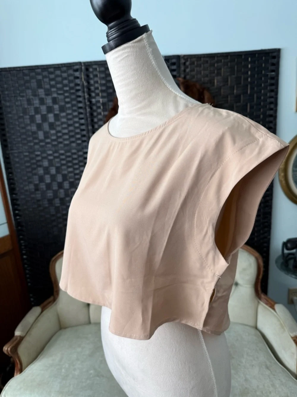 🤎 FAERIesty Neutral Two Piece Set Tiered Wide Leg Pants Crop Top Boho Chic Sz S - Picture 4 of 14